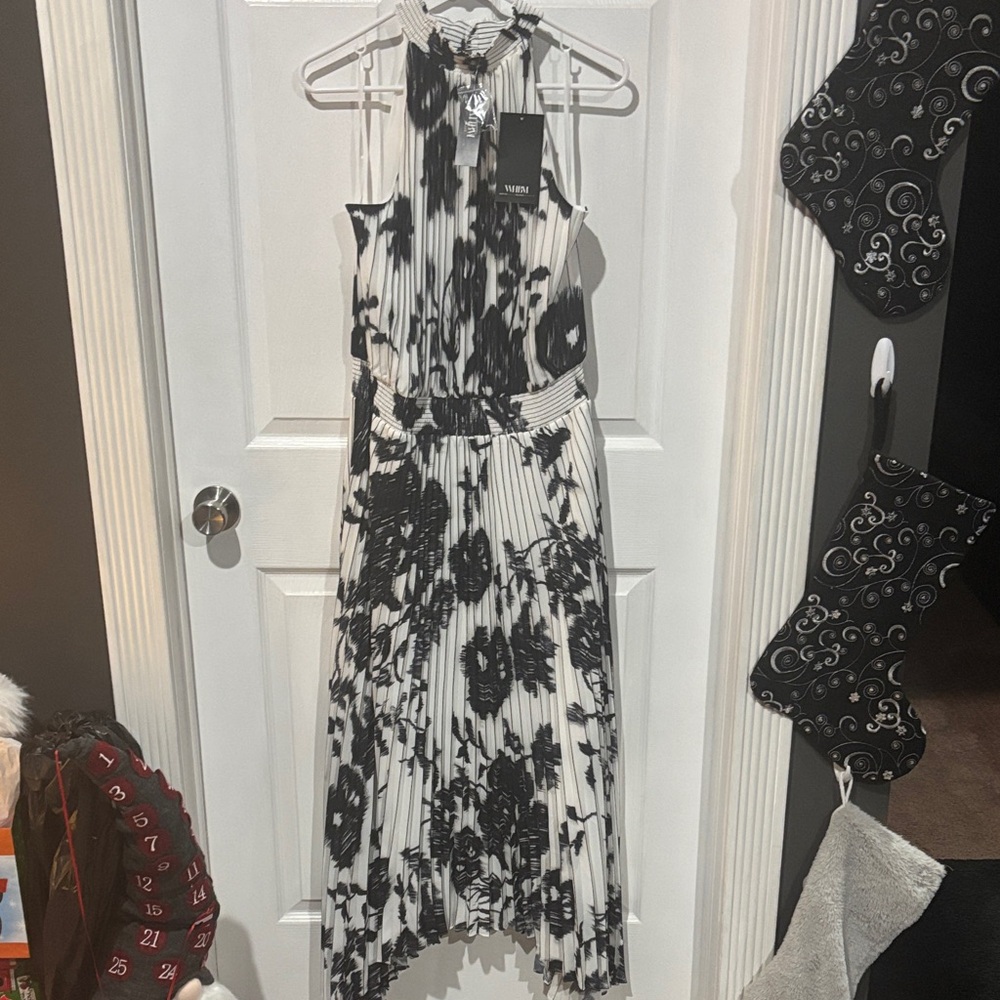 White House Black Market Halter Pleated Midi Dress
